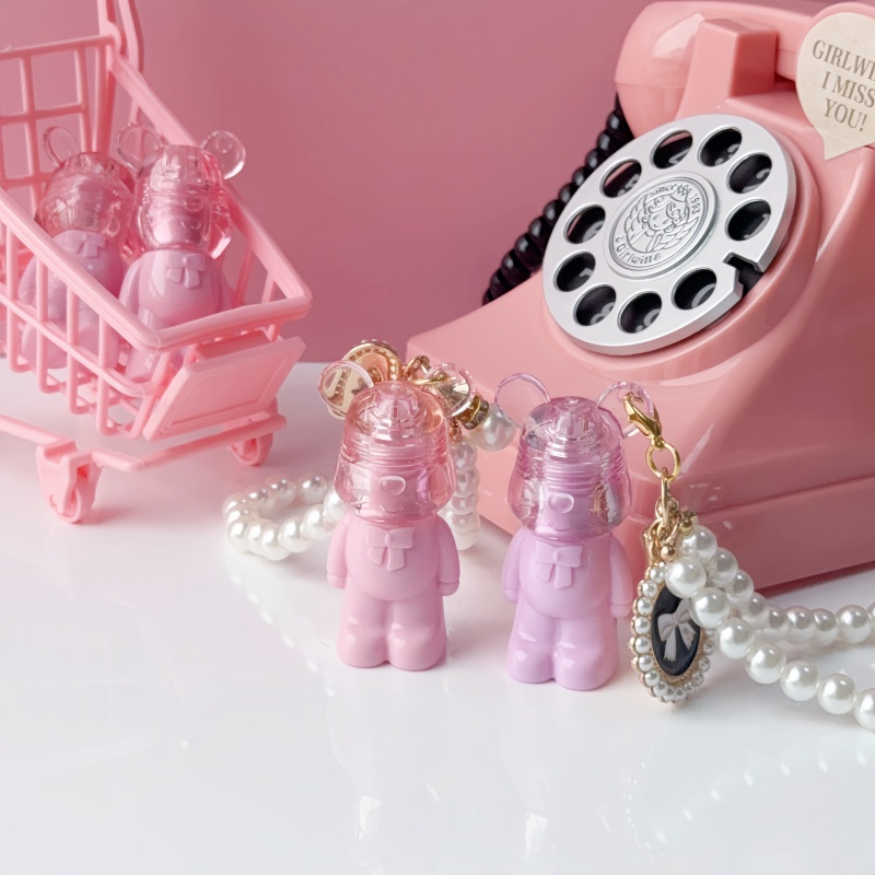 2ml Pink Bear Lip Gloss Tube Lipstick Eye Cream Tube Kid-Friendly with Keychain
